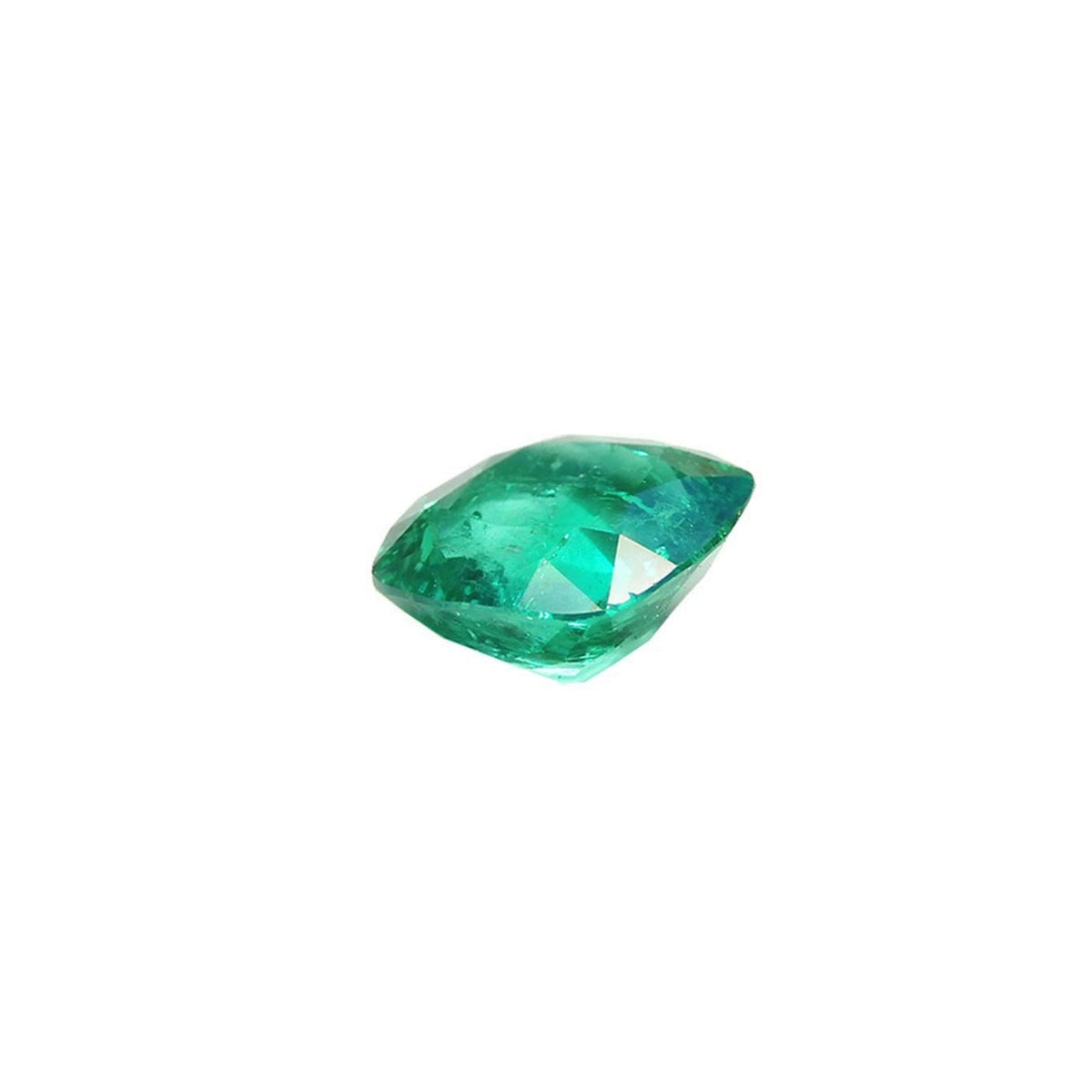 GIA certified loose natural Colombian emerald cushion cut, underneath girdle and pavilion view