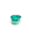Cushion cut loose emerald from muzo Colombia, underneath girdle and pavilion view