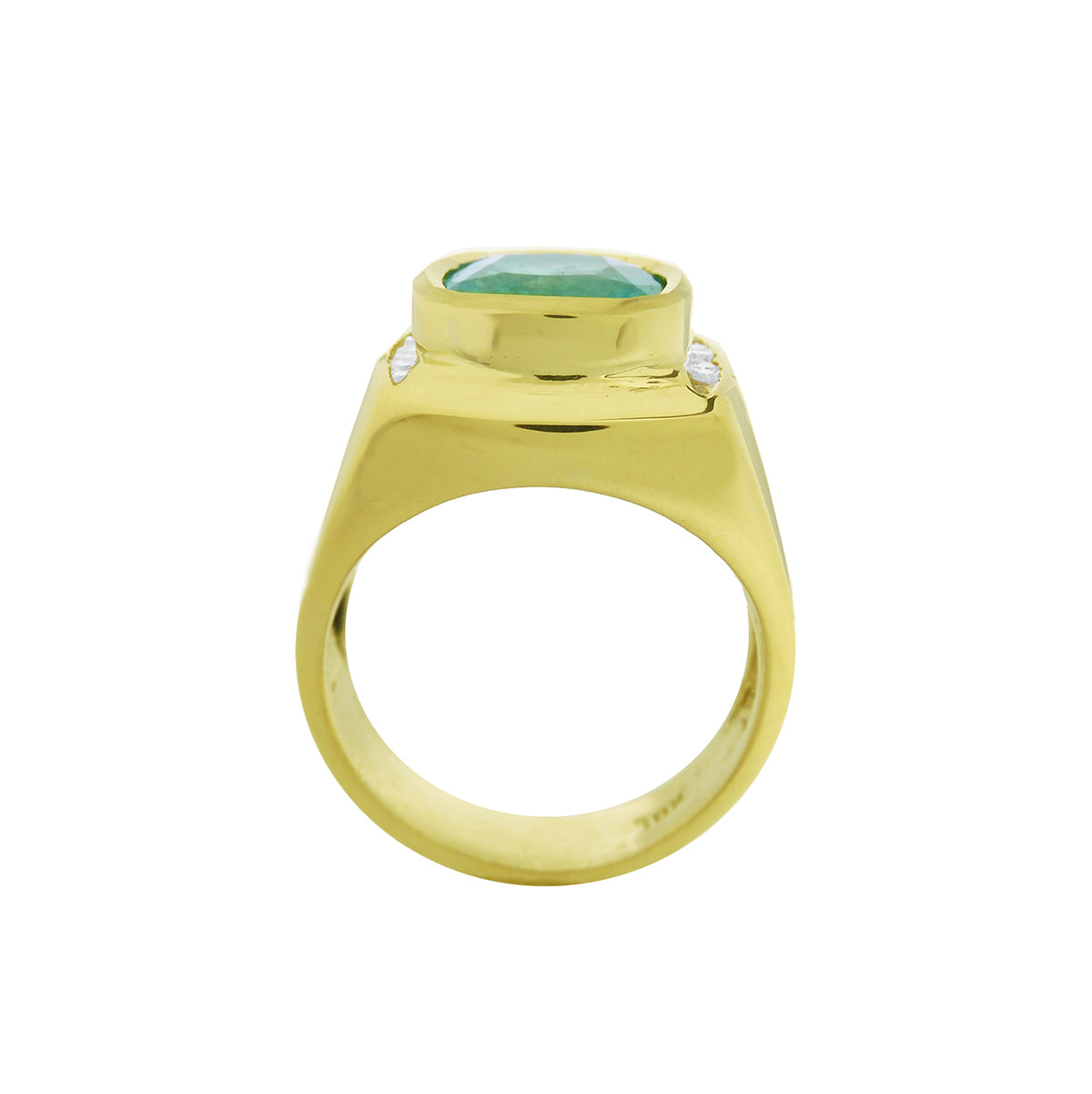 4.84 Carats Natural Emerald Ring for Men Cushion cut 18k Yellow Gold