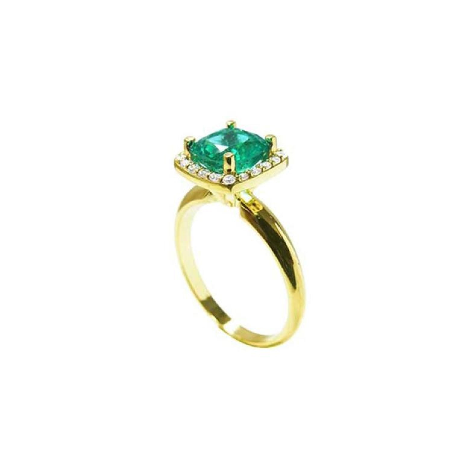 1.45 ct natural cushion-cut emerald halo diamond ring in 14K yellow gold.