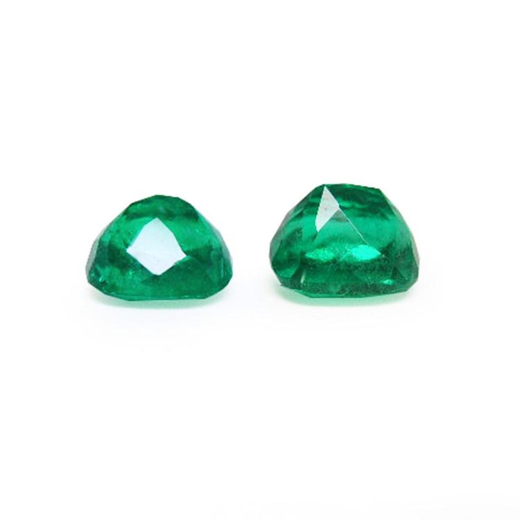 Matched pair of cushion cut 3.36 carat genuine green loose emeralds from Muzo mines.