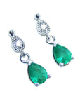 Right position emerald teardrop earrings 14k white gold full top view
