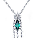 Marquise cut Colombian emerald necklace in 14K white gold with diamond links.