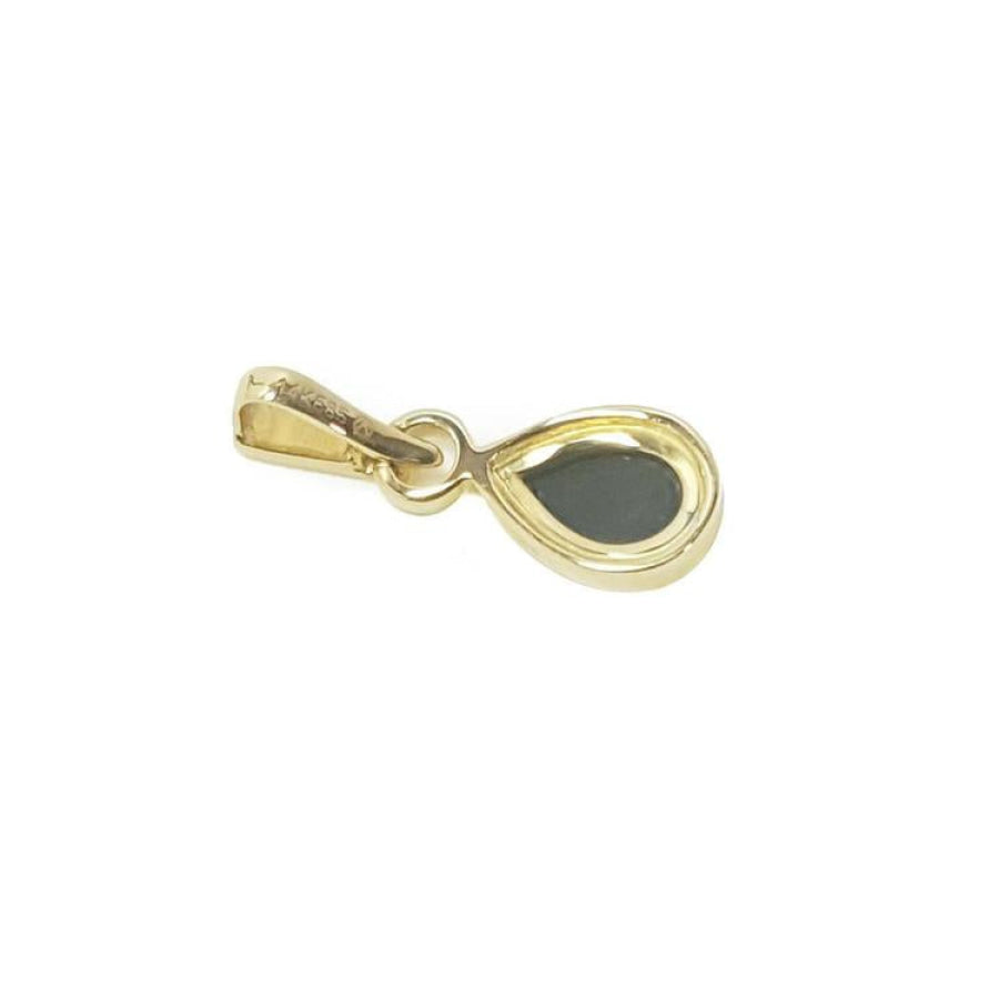 Pear-shaped doublet opal pendant in 14K yellow gold, bezel set.