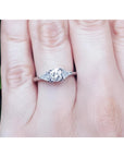 Natural three stone trillion side diamond ring for women in 14k white gold.