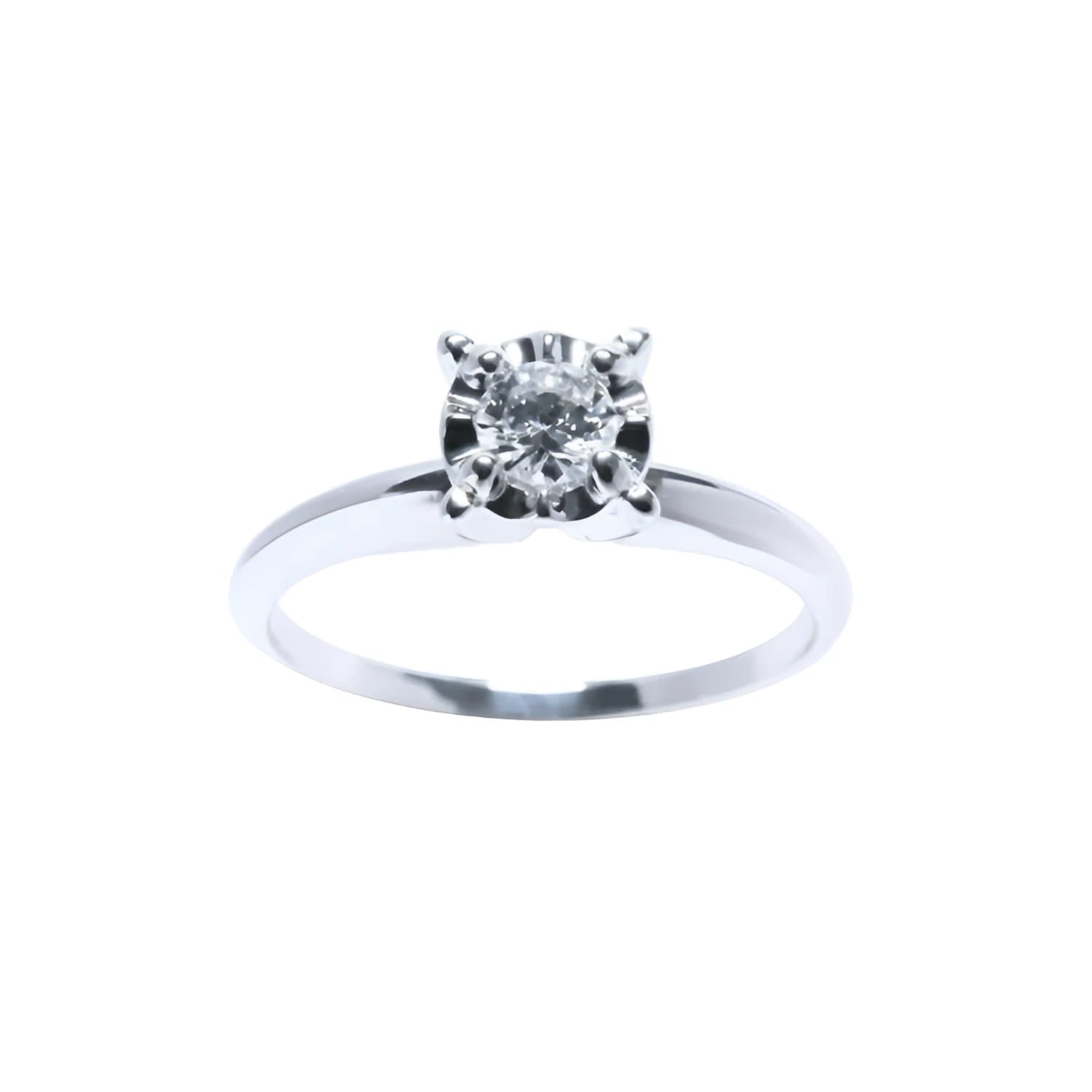 Inexpensive Diamond solitaire engagement ring in 14k whit gold.