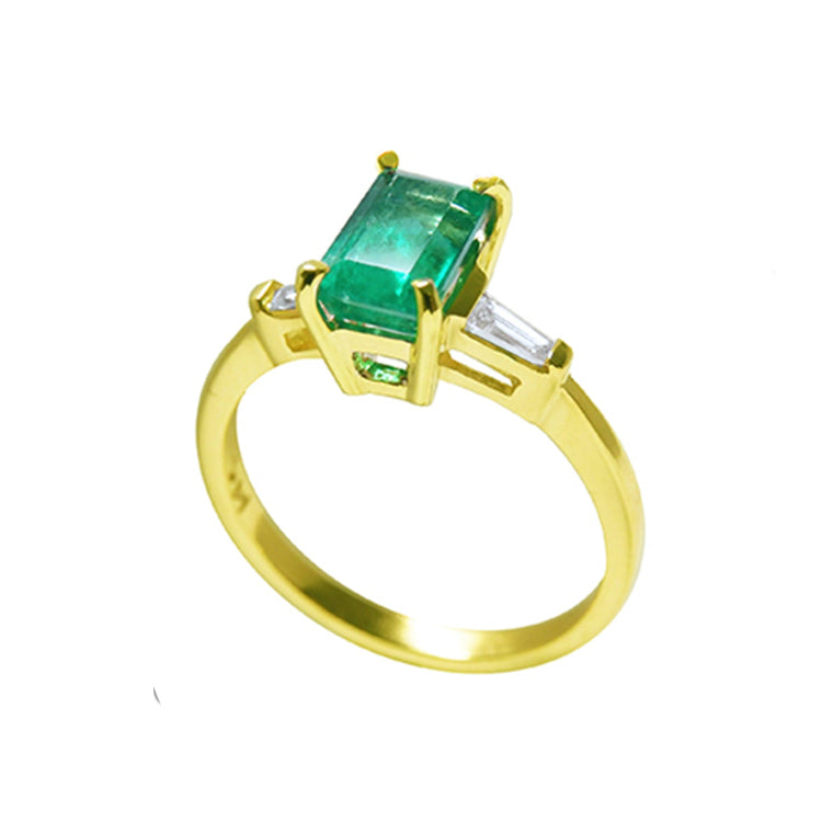 Three stone emerald and baguette diamond ring women
