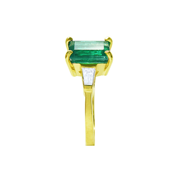 14k yellow gold Emerald three stone women&#39;s rings