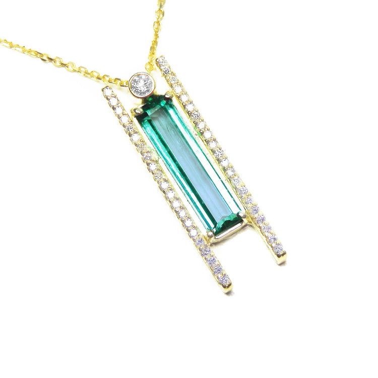 Women's emerald jewelry necklace natural Colombian emerald sourced from the Muzo mines with accent natural diamonds