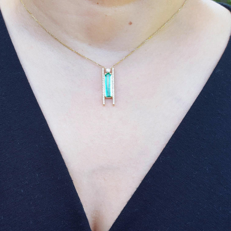 Natural emerald slider necklace for women, Colombian emerald sourced from the Muzo mines with accent natural diamonds