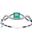 Emerald Bangle Bracelet 3.05 Carats and Natural Diamonds 14K White Gold