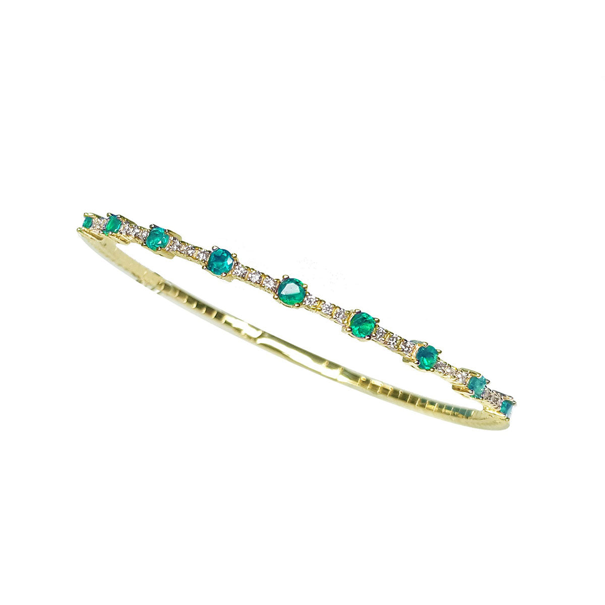 Natural emerald bangle bracelet flexible 14k yellow gold