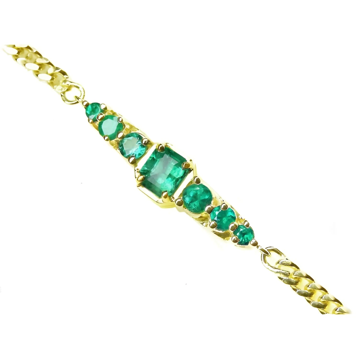 Women's bracelet natural Colombian emeralds, 14k yellow gold 1.20 ct. total weight, sparkling medium deep green.