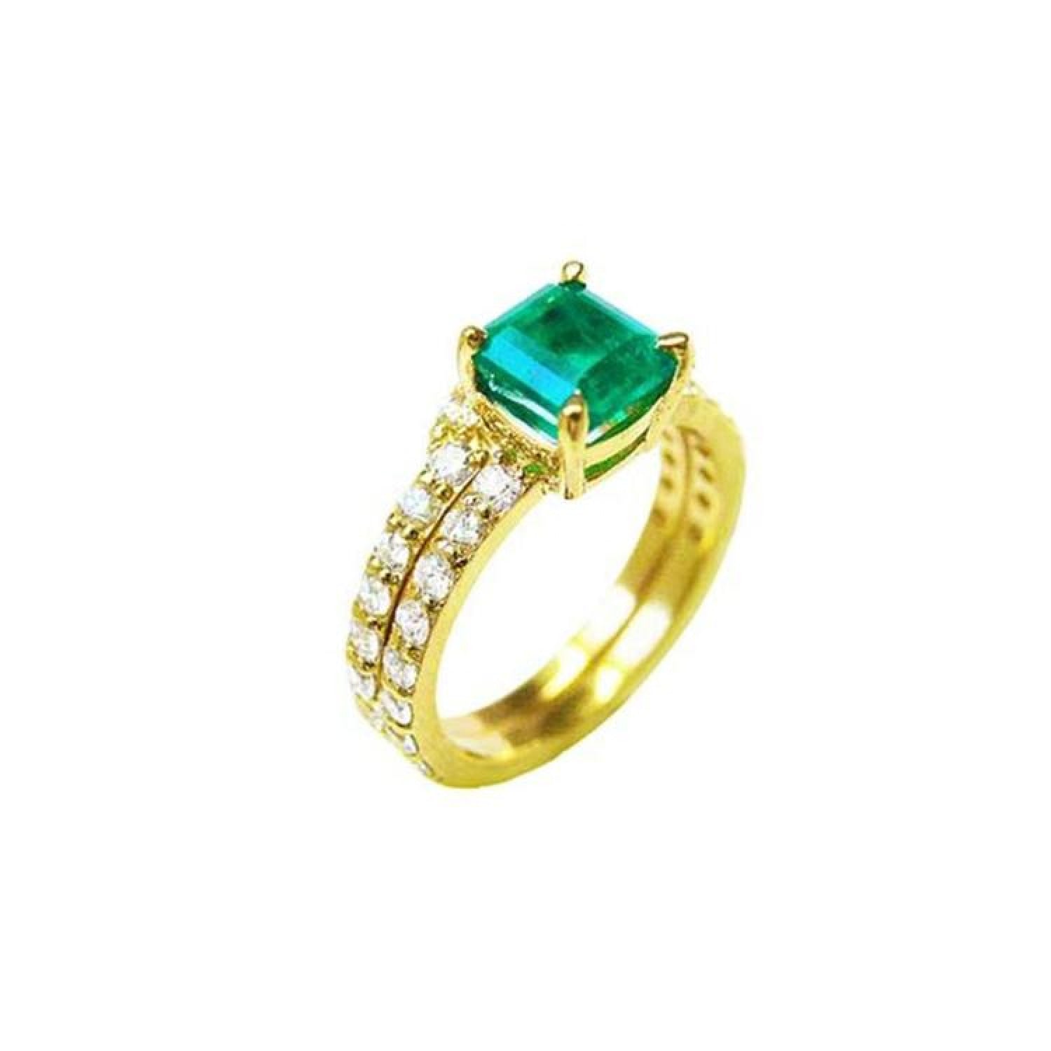 1.39 carat emerald bridal ring set with matching diamond band in 14K gold.