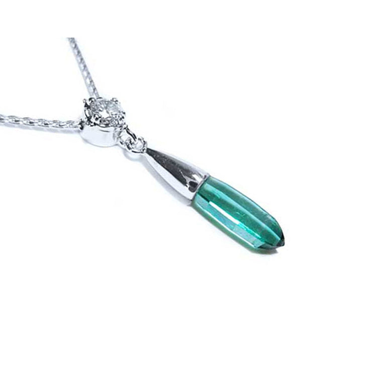 Emerald briolette necklace natural from Colombian Muzo mines set in 14k white gold with a natural diamond on top 