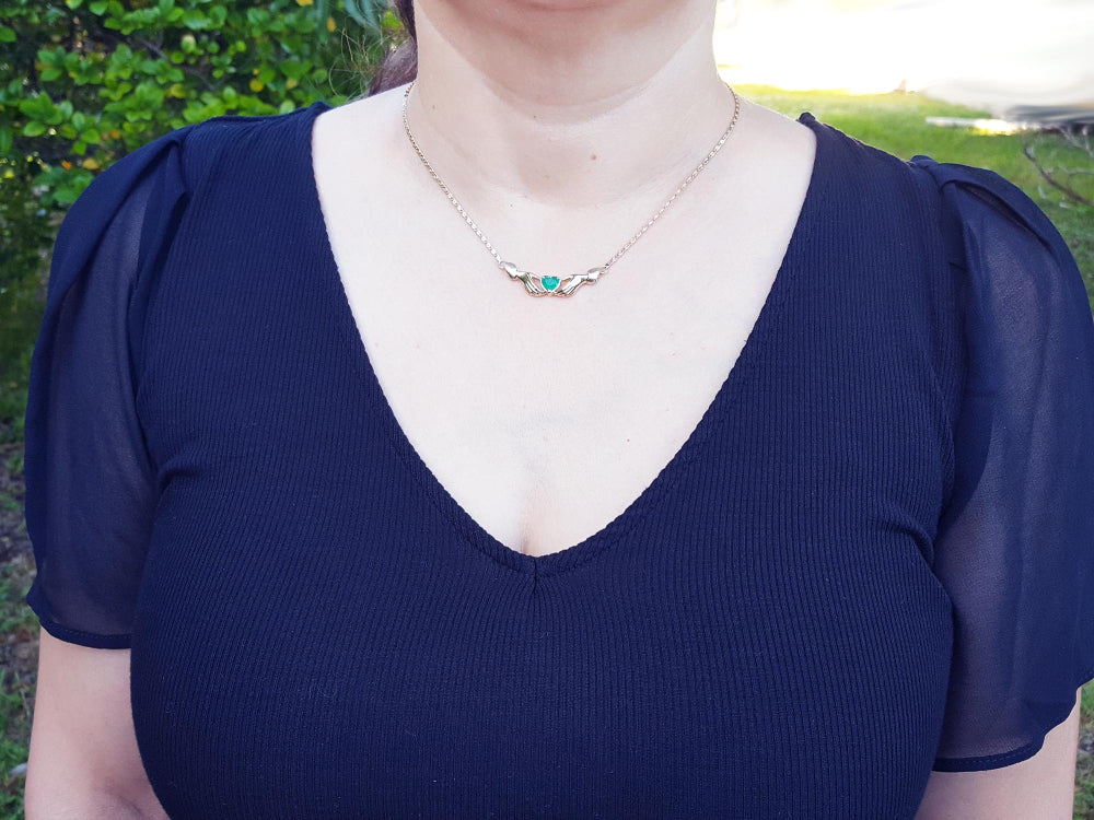 Natural emerald claddagh necklace 0.76 carats heart cut natural Colombian emerald Muzo mines