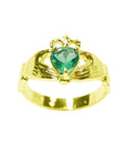 A 14k yellow gold emerald claddagh ring for women