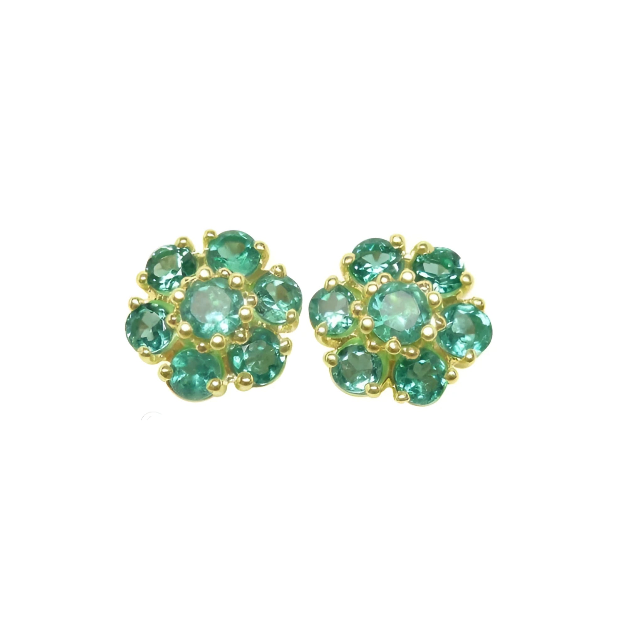 Pair of natural colombian emerald cluster earrings made of 18k yellow gold.