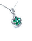Women's emerald necklace round cut sparkling Muzo mine Colombian emeralds cluster into five petal clover natural diamonds