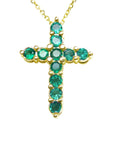 Colombian emerald cross pendant necklace, top view front position.
