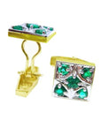 Cufflinks emerald and diamond men's jewelry fine quality natural Muzo emeralds May birthstone crafted in 14k yellow gold