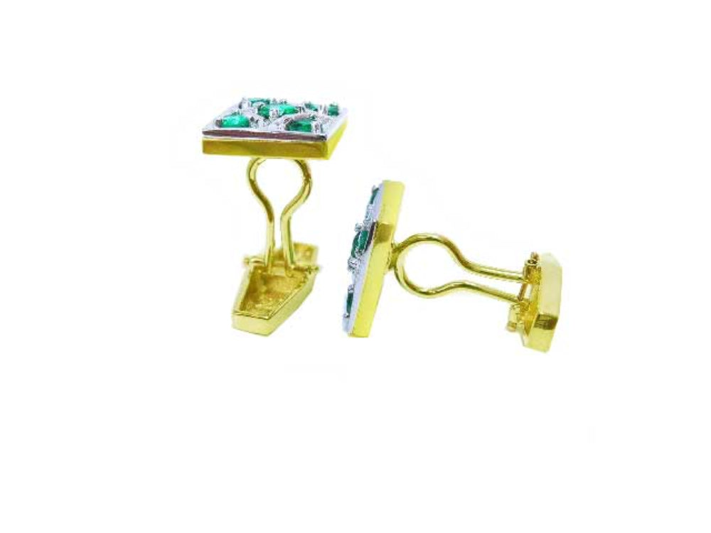 May Birthstone cufflinks for men fine quality natural Muzo emeralds crafted in 14k yellow gold