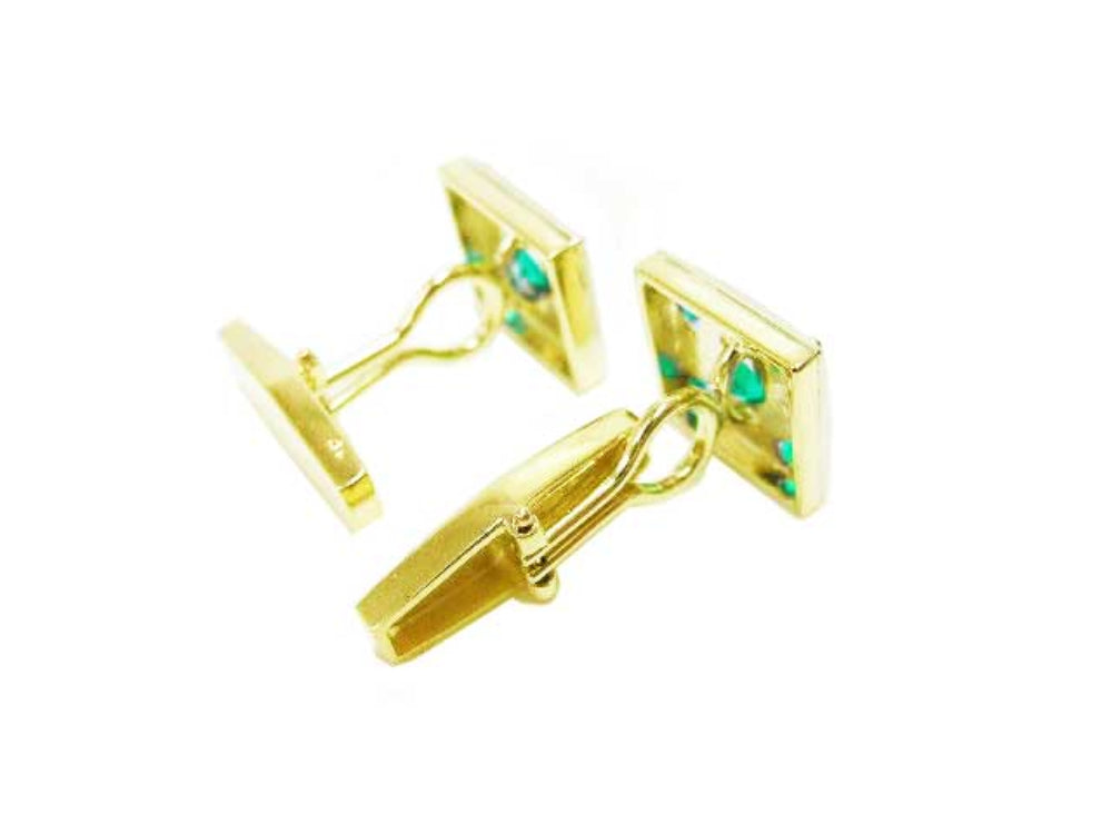 Round cut emerald cufflinks for men fine quality natural Muzo emeralds May birthstone crafted in 14k yellow gold