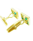 Round cut emerald cufflinks for men fine quality natural Muzo emeralds May birthstone crafted in 14k yellow gold