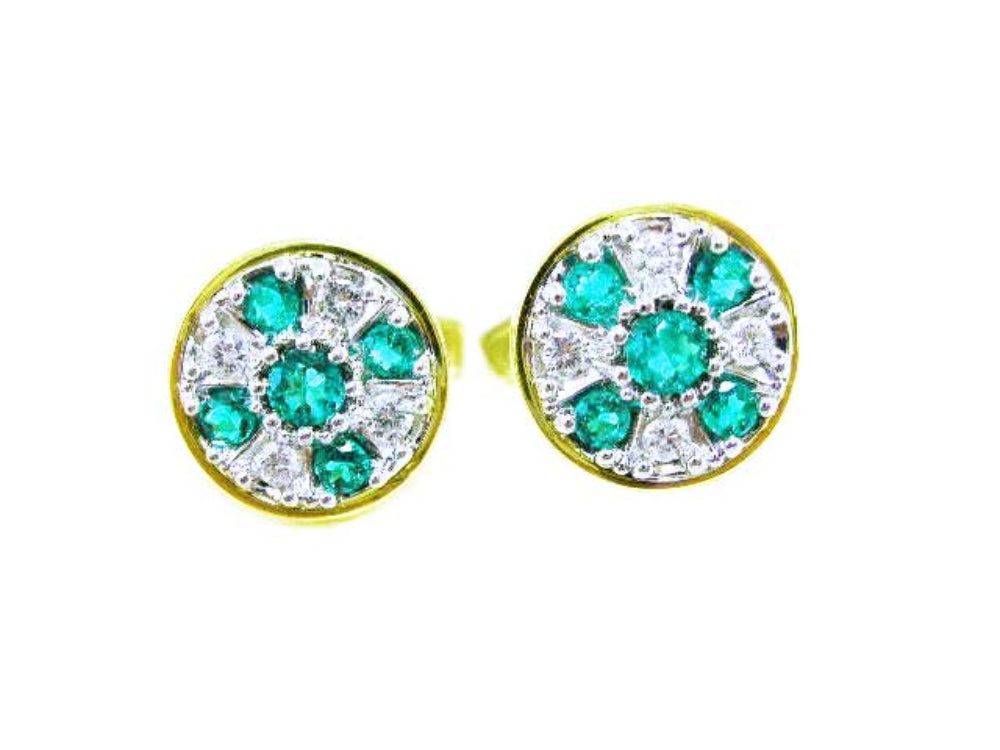 Real emerald cufflinks for men five high quality natural Colombian emeralds accent diamonds 14k yellow gold
