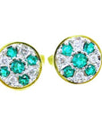 Real emerald cufflinks for men five high quality natural Colombian emeralds accent diamonds 14k yellow gold