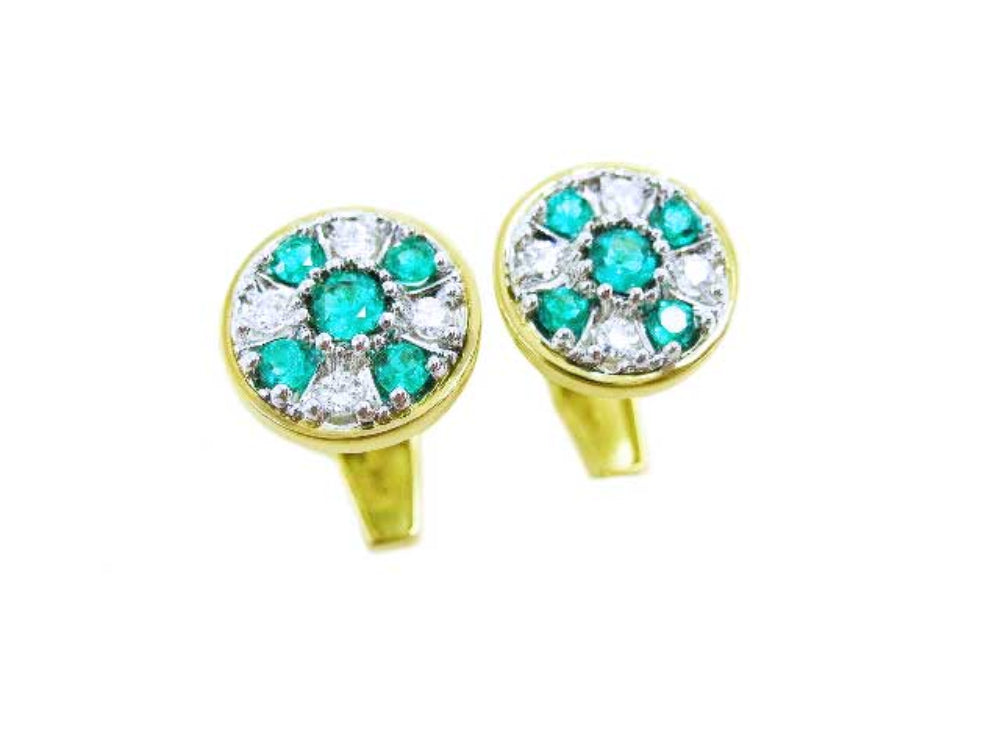 Genuine Emerald cufflinks for Pather's day five high quality natural Colombian emeralds accent diamonds 14k yellow gold