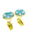 Natural emerald cufflinks for sale five high quality Colombian emeralds accent diamonds 14k yellow gold