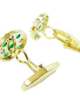 Green emerald men’s cufflinks five high quality natural Colombian emeralds accent diamonds 14k yellow gold