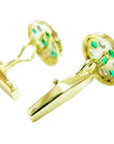 Round cut real Colombian emerald cufflinks five high quality natural Colombian emeralds accent diamonds 14k yellow gold