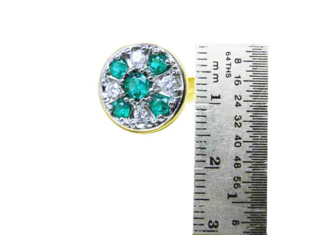 USA made emerald cufflinks five high quality natural Colombian emeralds accent diamonds 14k yellow gold