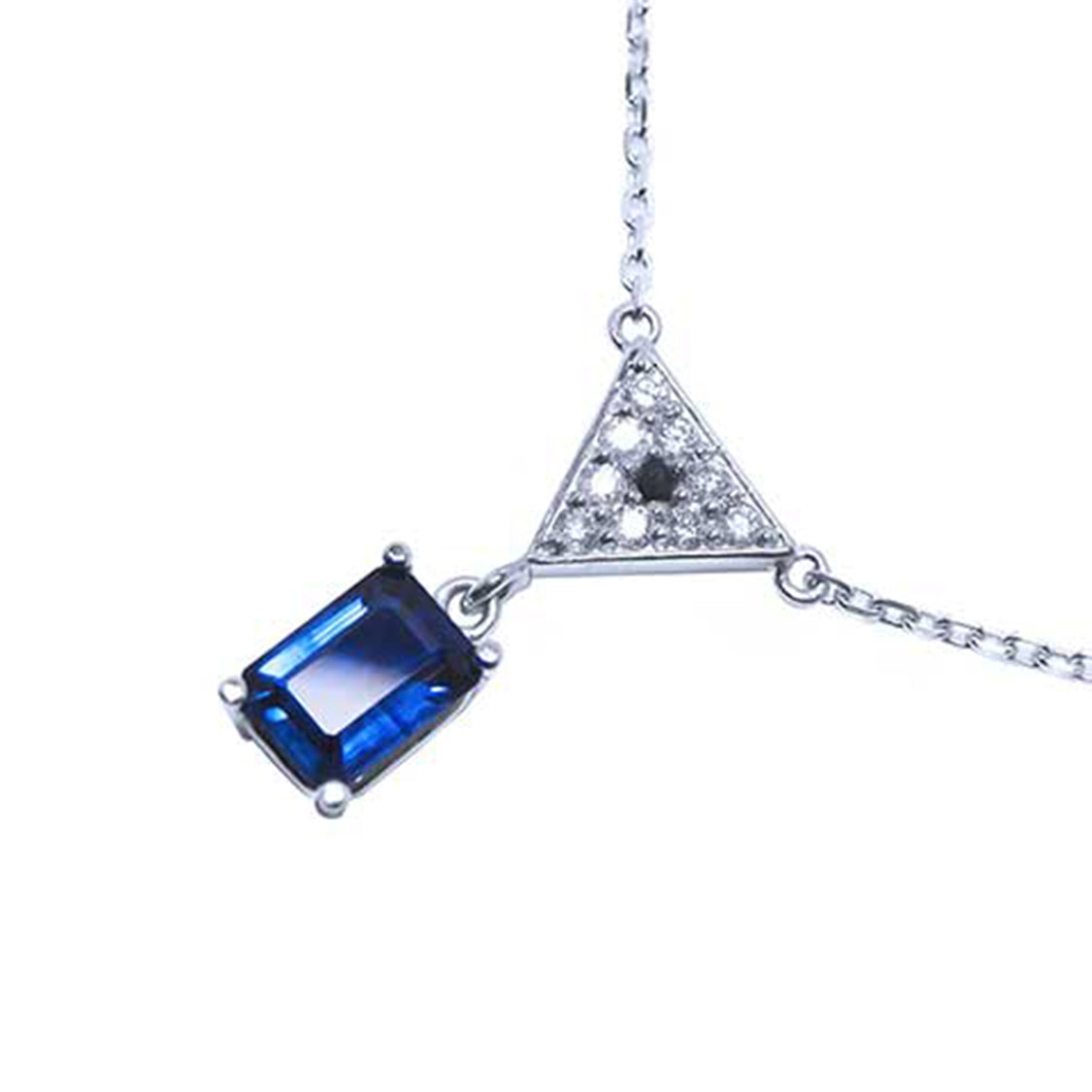 1.05 ct. Natural Sapphire Necklace Medium Dark Blue with Diamonds 14K White Gold