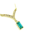 Baguette cut 1.17 ct. Genuine Colombian Emerald Necklace 14K Yellow Gold