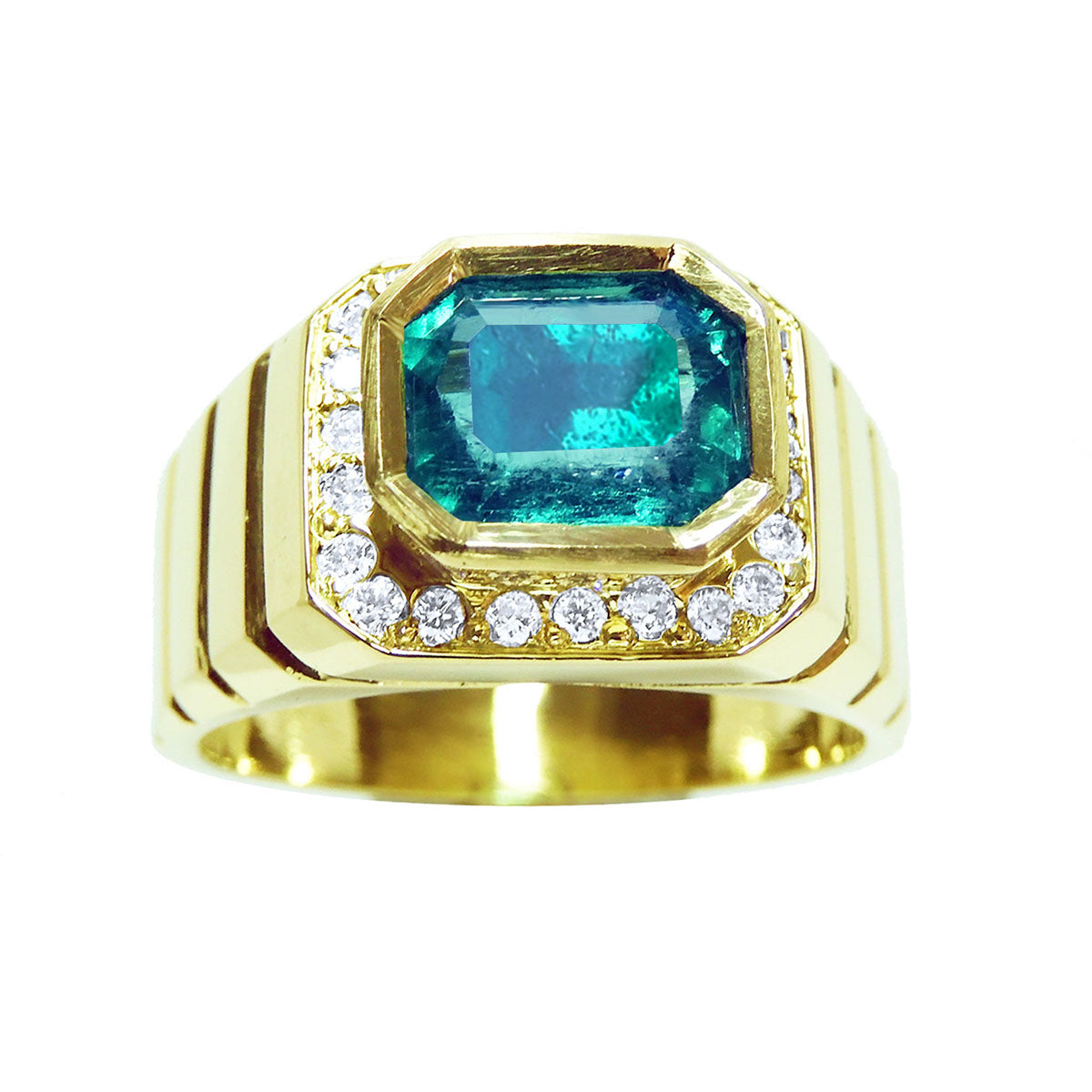 Emerald-cut Men's Emerald Ring 2.52 Carats Bezel Set Crafted in 18K Yellow Gold