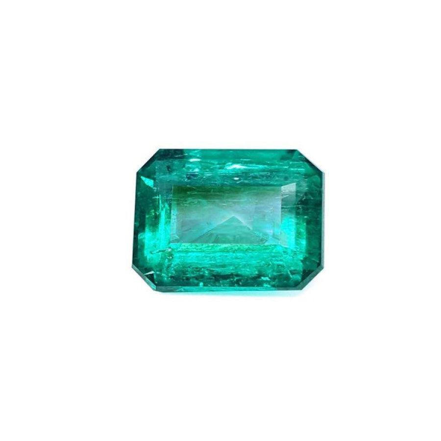 Certified loose Colombian emerald emerald-cut sourced from the Muzo mines.
