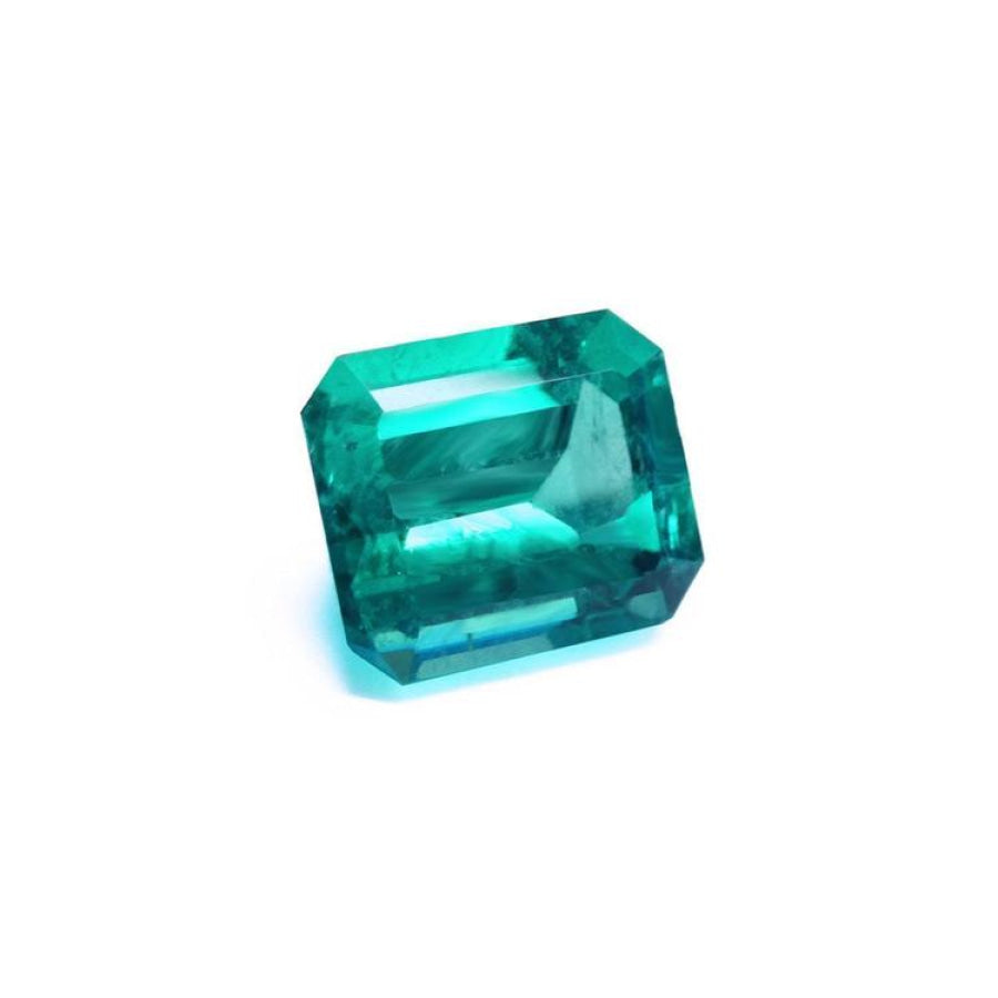 3.03 ct. GIA certified emerald-cut Colombian emerald with a medium-deep bluish-green color.