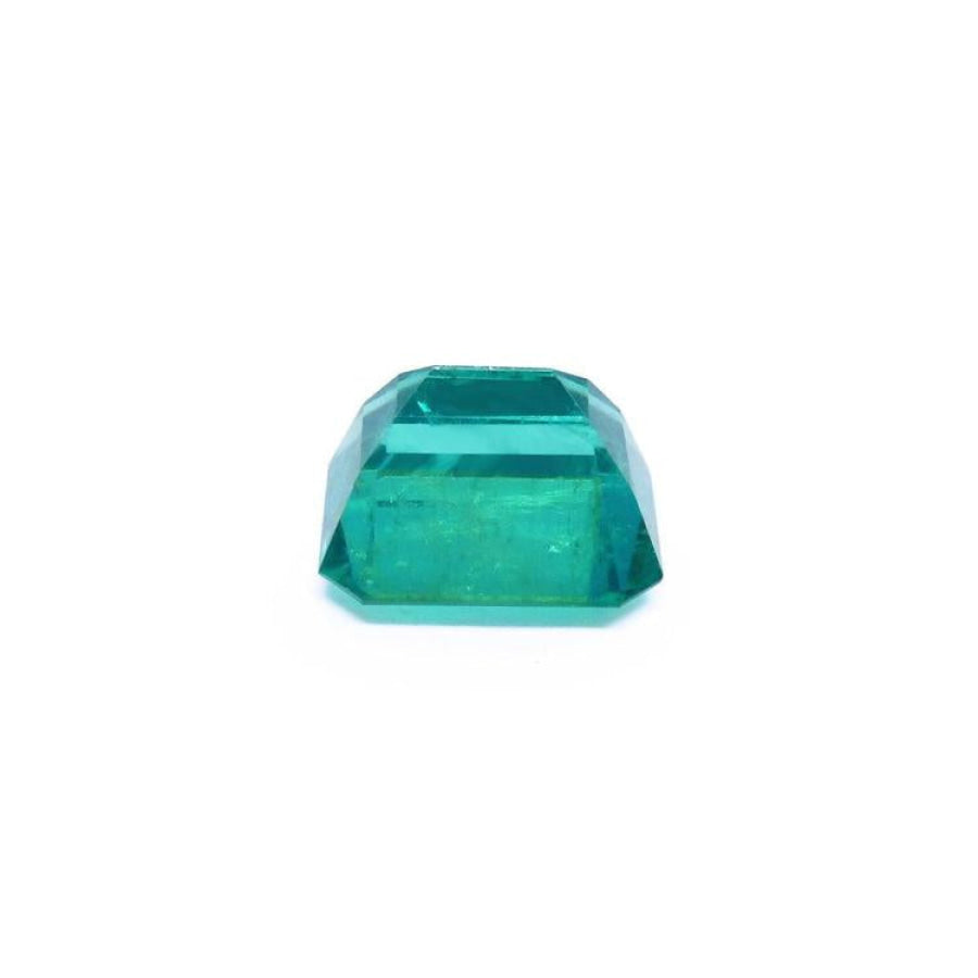 3.03 ct. GIA certified emerald-cut Colombian emerald with a medium-deep bluish-green color.