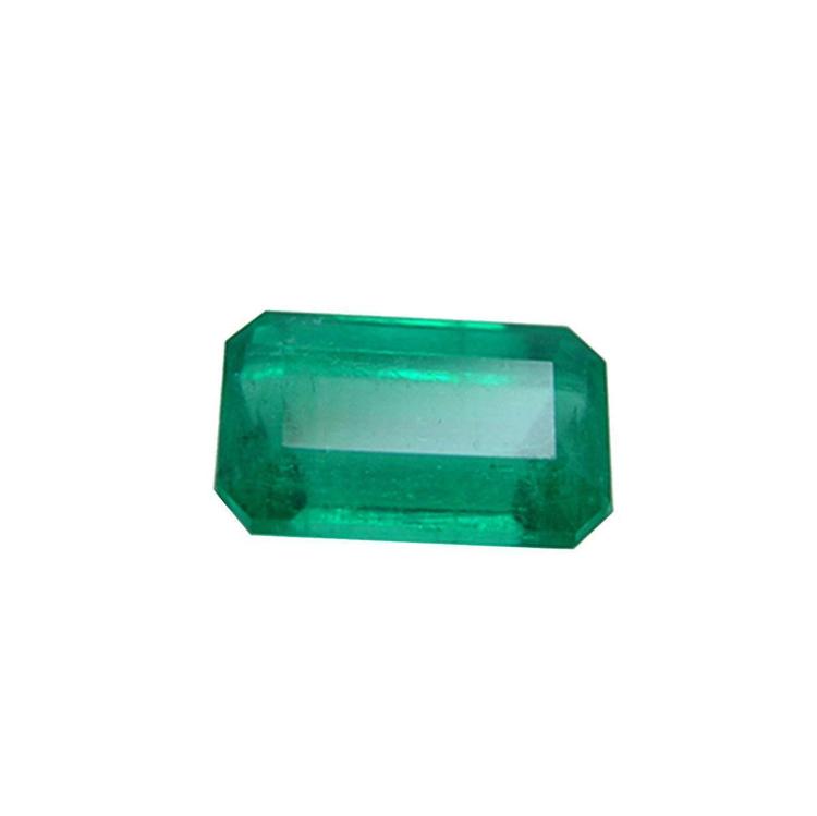 2.55 carat loose natural Colombian emerald with a medium deep green hue and rectangular emerald cut.