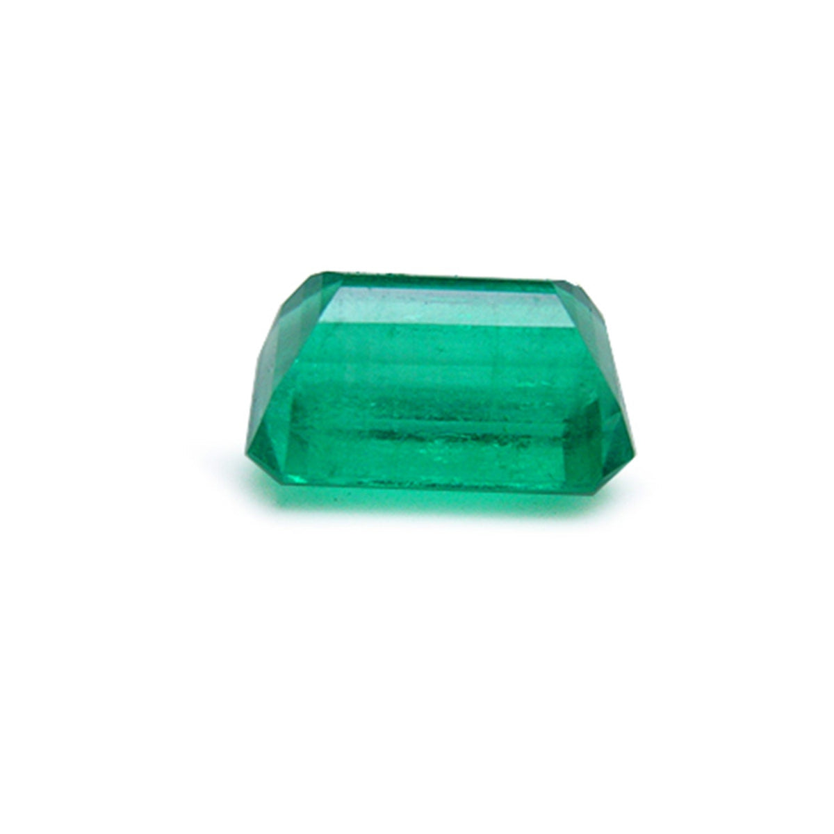 Emerald-cut natural loose colombian emerald, upside down pavilion exposed