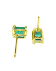 14k yellow gold emerald-cut stud emerald earrings, upside down position underside view.