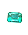 Affordable emerald-cut loose Colombian emerald front table and crown view