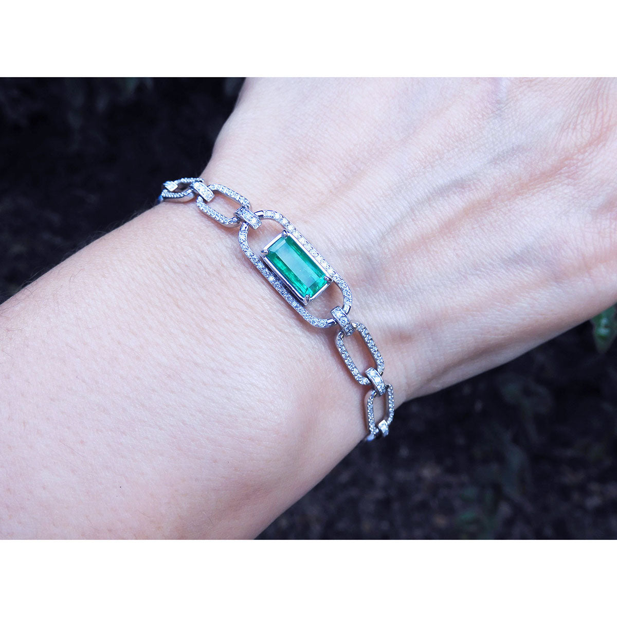 Paper Clip Natural Emerald Bracelet Emerald-cut 2.15 Carats Crafted in 14K White Gold
