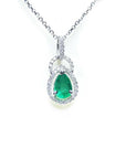 Emerald pendant necklace made of 14k white gold and natural diamonds