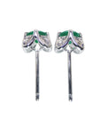 A pair of Muzo Colombian emerald tulip stud earrings, vertical position for an underside view, push backs.
