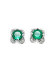 Pair of emerald and diamond tulip stud earrings crafted in 14k white gold.