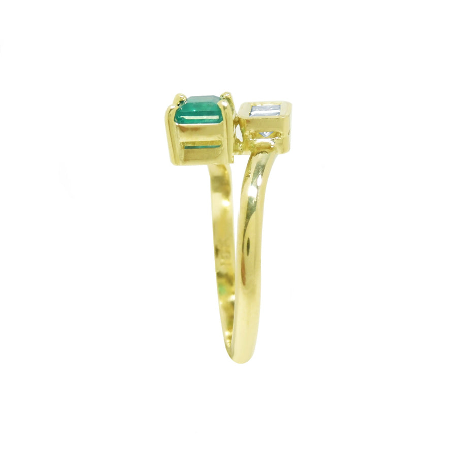 You and Me Emerald Diamond Engagement Ring 18K Gold